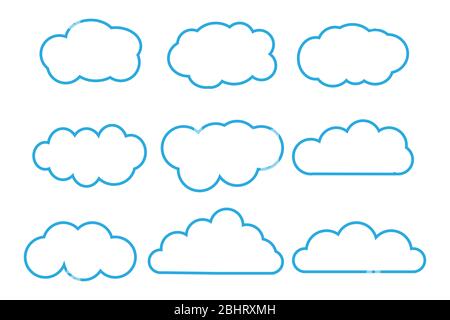 Skizzieren Cartoon flachen Stil Wolken Symbol Sammlung. Logo-Symbol für Wettervorhersage. Vektorgrafik Bild. Isoliert auf weißem Hintergrund. Stock Vektor