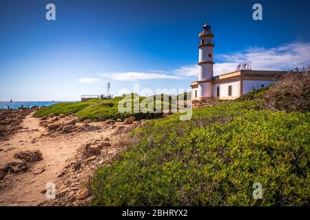 Far des Cap de ses Salines, Spanien Stockfoto