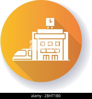 Bahnhof orange flaches Design lange Schatten Glyphe Symbol Stock Vektor