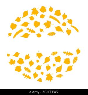 Herbstschmuck mit gelben Blättern. Silhouette Blätter Hintergrund Stockfoto