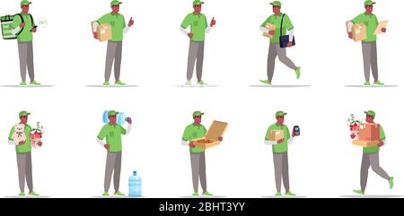 Post-und Lieferungsversand flache Vektor-Illustrationen Set Stock Vektor