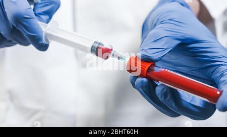 Arzt Blut in Spritze im Labor ziehen Stockfoto