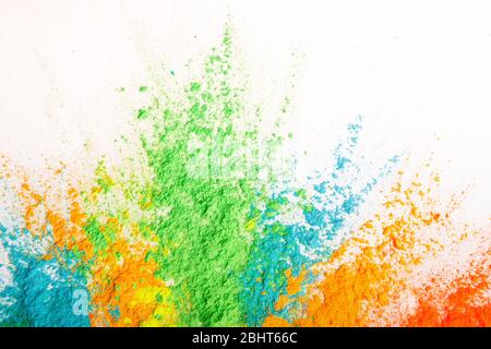 Bunte Pulverexplosion. Abstrakte helle Farbe Staubpartikel Stockfoto