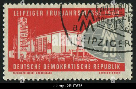 DEUTSCHLAND- UM 1960: Briefmarke gedruckt von Deutschland, zeigt Leipziger Frühjahrsmesse, um 1960. Stockfoto