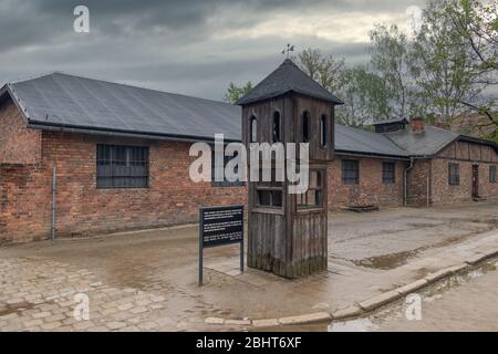 Wachposten mitten im Konzentrationslager Auschwitz Stockfoto