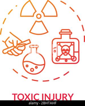 Symbol für das Konzept der Strahlentrauschung. Giftige Mischung. Toxische Verletzung, Radioaktivität Wirkung, menschliche Organismus Vergiftung dünne Linie Illustration. Vektor Stock Vektor