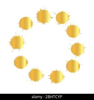Goldener Splash runder Rahmen mit leerer Mitte für Text. Gold Hintergrund. Stockfoto
