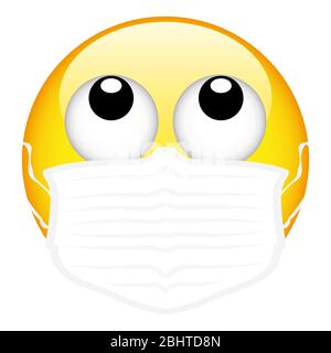 Gelbe Emoji trägt eine chirurgische Maske, Emoticon medizinische Maske, Vektor, Illustration, eps Datei Stock Vektor