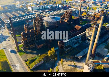 Luftaufnahme der metallurgischen Betriebsgebäude in Ostrava, Tschechische Republik Stockfoto