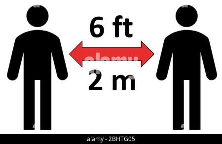 Einfaches Bild, das das Maß der physischen Entfernung symbolisiert, um eine Kovid-19-Ansteckung während der Coronavirus-Pandemie 2020 (2 m) zu verhindern. Stockfoto