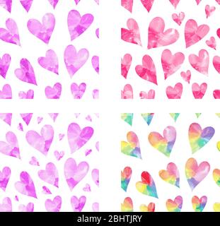 Abstrakt romantische Muster gesetzt. Mode valentinstag Ornament. Set von Herzen Muster in rosa. Pinkes Herzmuster Stockfoto