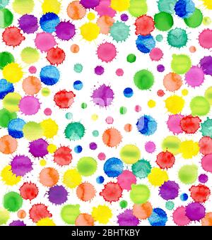 Bunte Farbe Aquarell Muster. Aquarell einfache Polka Punkt Hintergrund. Aquarell Regenbogen Konfetti Grenze mit Platz für Ihren Text. Stockfoto