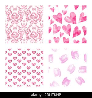 Abstrakt romantische Muster gesetzt. Mode valentinstag Ornament. Set von Herzen Muster in rosa. Pinkes Herzmuster Stockfoto