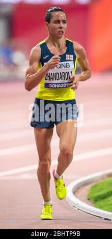 DOHA - KATAR - Okt 2: Valeriya Zhandarova (GEO) tritt in den 5000m-Vorläufen der Frauen an, während des sechsten Tages der 17. IAAF Leichtathletik-Weltmeisterschaften 2019 Stockfoto