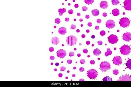 Bunte lila Set isoliert Aquarell Farbflecken. Bunte Vorlage für Design. Sammlung von handbemalten magenta Spritzer Stockfoto