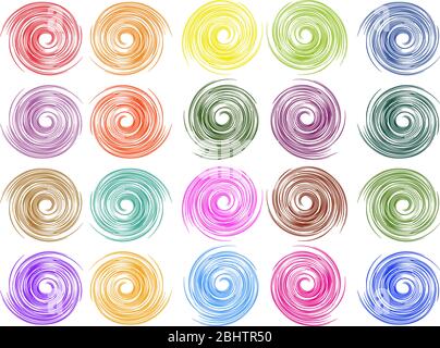 Ein Satz von 20 Spiral-Wirbel-Drehformen. Clipart Vektor Illustration isoliert auf weiß Stock Vektor