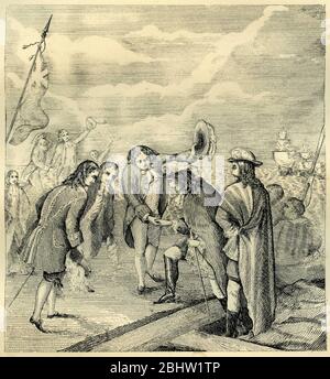 Gravur des Prinzen von Orange, Wilhelm III. Landung in Torbay, für die glorreiche Revolution, 4. November 1688 Stockfoto