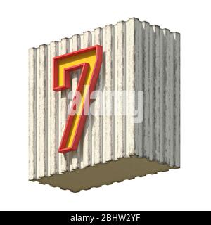 Vintage Beton rot gelb Nummer 7 3D Render Illustration isoliert auf weißem Hintergrund Stockfoto