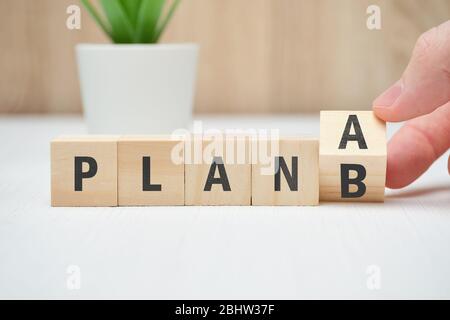 Konzept von Plan A und B als Alternative und Notfallmaßnahmen. Nahaufnahme. Stockfoto