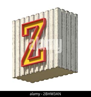 Vintage Beton rot gelb Schrift Letter Z 3D Render Illustration isoliert auf weißem Hintergrund Stockfoto