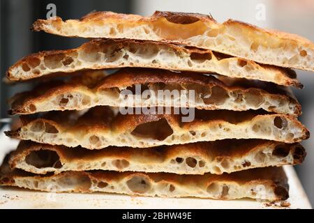 Knusprige Scheiben Focaccia Pizza in Rom Italien Stockfoto