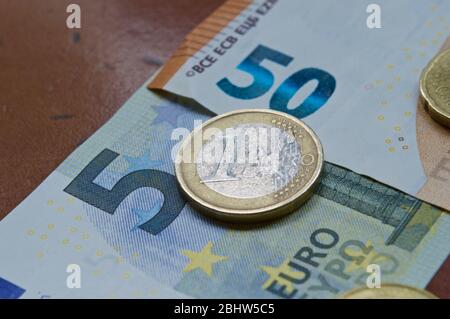 Spanische Euros Geld in Makroansicht Stockfoto