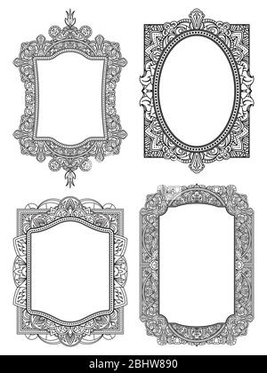 Set von ethnischen Schablonenrahmen für Design Hochzeitseinladungen und Grußkarten. Henna Blumen mehndi Elemente von Vintage-Muster. Indischer oder asiatischer M Stock Vektor