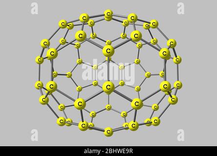 Fulleren molekulares Modell C70 auf grauem Hintergrund Stockfoto