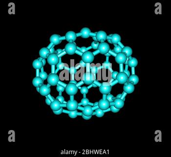 Fulleren molekulares Modell C70 auf schwarzem Hintergrund Stockfoto