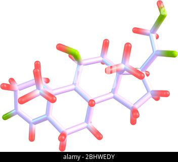 Ein molekulares Modell des Hormons Hydrocortison oder Cortisol. ES wird hauptsächlich von der Nebenniere als Reaktion auf Stress freigesetzt. Isoliert auf Whit Stockfoto