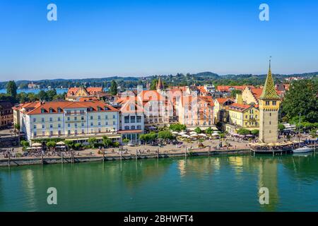 Seepromenade, Hafenplatz, Alter Leuchtturm, Mangturm oder Mangenturm am Hafen, Bodensee, Lindau Insel, Lindau am Bodensee Stockfoto