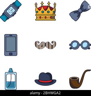 Schnurrbart und Happy Vatertag Symbol über weißem Hintergrund, Linie und Füllung Stil, Vektor-Illustration gesetzt Stock Vektor