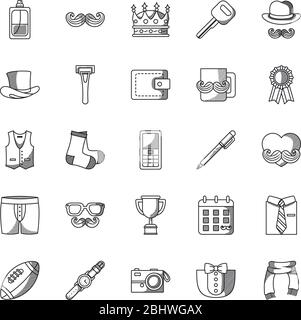 Uhr und Happy Vatertag Symbol über weißem Hintergrund, Linienstil, Vektor-Illustration gesetzt Stock Vektor