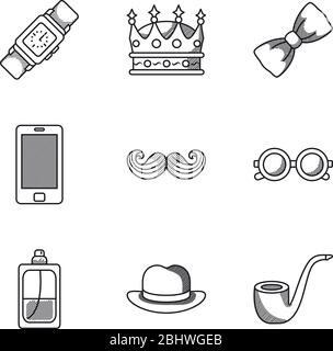 Schnurrbart und Happy Vatertag Symbol über weißem Hintergrund, Linienstil, Vektor-Illustration gesetzt Stock Vektor