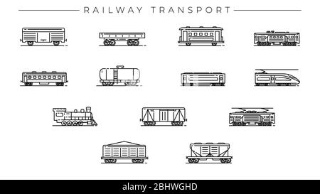 Eisenbahn Transport Konzept Linienstil Vektor-Symbole gesetzt. Stock Vektor