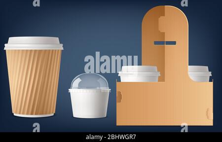 Mock-up-Illustration von Shake und Eis-Kombination mit Paket-Stand auf abstraktem Hintergrund Stock Vektor