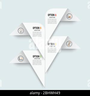 Vektor-Infografik-Vorlage mit 3D-Papieretikett, integrierte Kreise. Geschäftskonzept mit 4 Optionen. Für Inhalt, Diagramm, Flussdiagramm, Schritte, Teile. Stock Vektor