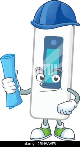 Talentierter Architekt digitales Thermometer Cartoon Design Stil mit blauen Drucken Stock Vektor