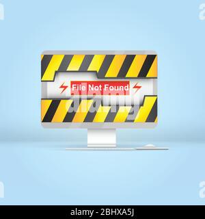 Papierkunst der Vorsicht-Datei nicht gefunden mit Computer, Fehler, Konzept, Idee, Technologie, Vektor Stock Vektor