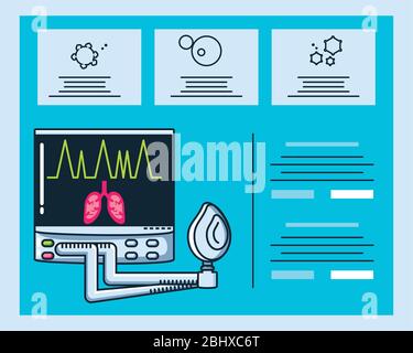 Infografik mit Vektor-Illustration für medizinische Beatmungsgeräte Stock Vektor