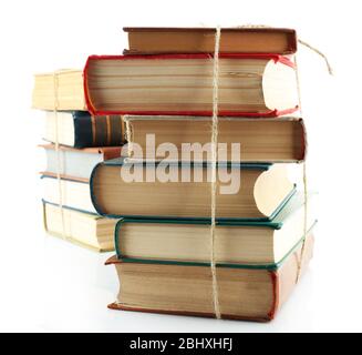 Stapel von Büchern isoliert auf weißem Stockfoto