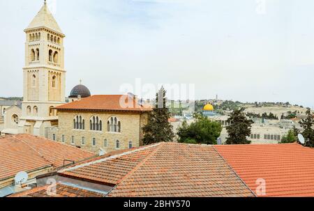 Jerusalem Panorama Blick auf das Dach. Altstadt. Touristische Attraktionen. Stockfoto