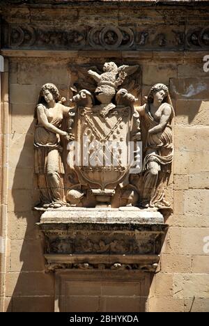 Zierdetails der Heiligen Kapelle von El Salvador (Capilla del Salvador) auf der Plaza de Vazquez de Molina, Ubeda, Provinz Jaen, Andalusien, S. Stockfoto