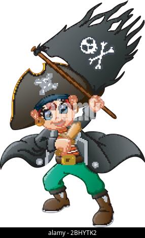 Pirat hält Piratenflagge Stock Vektor