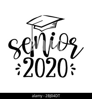 Senior 2020 - Typografie. Schwarzer Text isoliert weißer Hintergrund. Vektor-Illustration einer Abschlussklasse von 2020. Grafikelemente für T-Shirts, und Stock Vektor