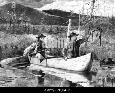 Trapping in den Adirondacks durch Windslow Homer 1870, Holzstich gezeichnet Stockfoto