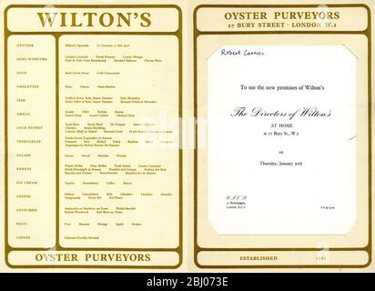 Carrier Collection of Menus - Wilton's Restaurant - 55 Jermyn Street, London, England Stockfoto