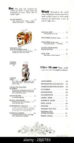 Carrier Collection of Menus - Trader Vic's Restaurant - 22 Park Lane, Mayfair , London, England Stockfoto