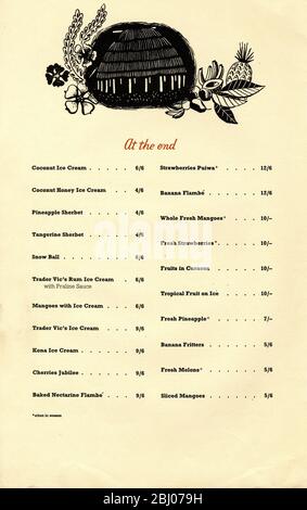 Carrier Collection of Menus - Trader Vic's Restaurant - 22 Park Lane, Mayfair , London, England Stockfoto