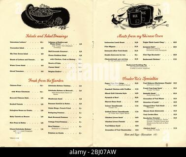 Carrier Collection of Menus - Trader Vic's Restaurant - 22 Park Lane, Mayfair , London, England Stockfoto